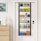 Organizzatore dispensa a 6 livelli da appendere alla porta, scaffale organizer e portaoggetti da appendere alla porta della dispensa, portaspezie da appendere per armadietto (Nero)