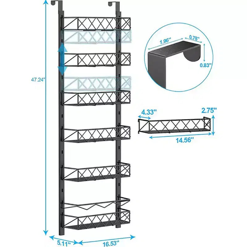 Organizzatore dispensa a 6 livelli da appendere alla porta, scaffale organizer e portaoggetti da appendere alla porta della dispensa, portaspezie da appendere per armadietto (Nero)