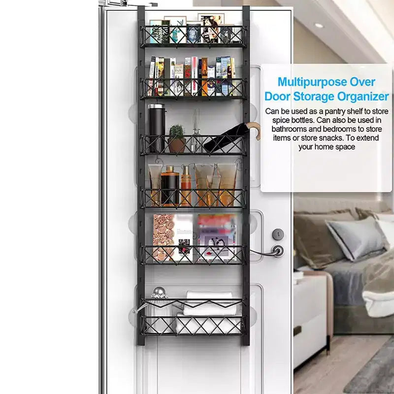 Organizzatore dispensa a 6 livelli da appendere alla porta, scaffale organizer e portaoggetti da appendere alla porta della dispensa, portaspezie da appendere per armadietto (Nero)