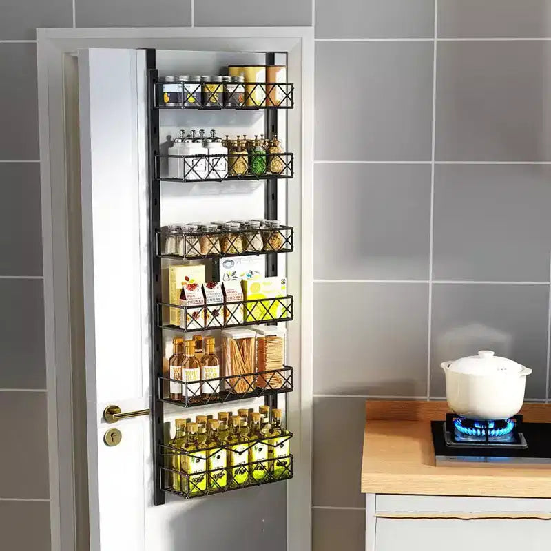 Organizzatore dispensa a 6 livelli da appendere alla porta, scaffale organizer e portaoggetti da appendere alla porta della dispensa, portaspezie da appendere per armadietto (Nero)