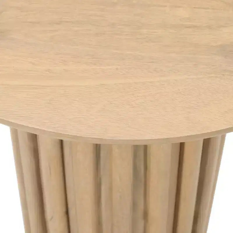 Tavolino laterale con piano rotondo da 20 pollici e base scanalata, in legno di mango