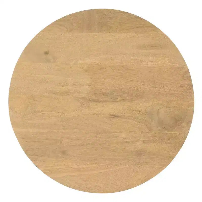 Tavolino laterale con piano rotondo da 20 pollici e base scanalata, in legno di mango