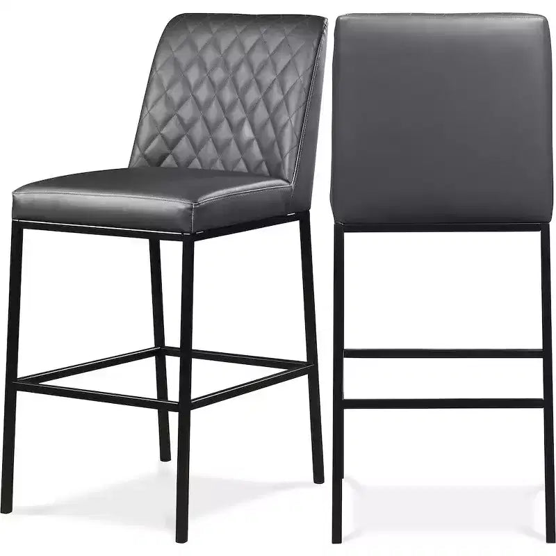 Meridian Furniture,Bryce Grey Vegan Leather Stool, Set of 2
