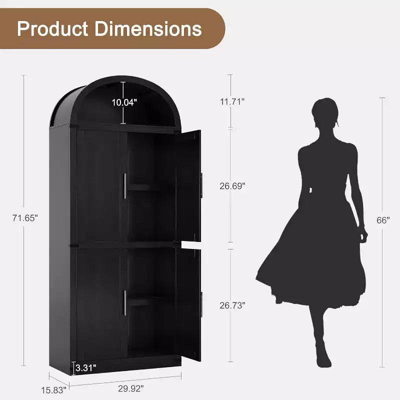 Libreria ad Arco da 72" con 4 Ante - Libreria Moderna in Stile Country con Ripiani Aperti per Soggiorno e Camera da Letto (Nero)