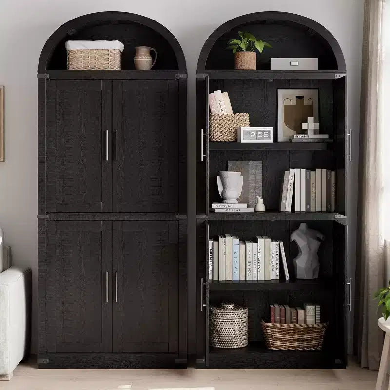 Libreria ad Arco da 72" con 4 Ante - Libreria Moderna in Stile Country con Ripiani Aperti per Soggiorno e Camera da Letto (Nero)