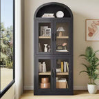 Libreria ad Arco da 72" con 4 Ante - Libreria Moderna in Stile Country con Ripiani Aperti per Soggiorno e Camera da Letto (Nero)