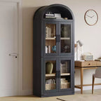 Libreria ad Arco da 72" con 4 Ante - Libreria Moderna in Stile Country con Ripiani Aperti per Soggiorno e Camera da Letto (Nero)