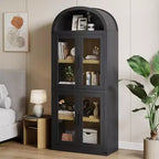 Libreria ad Arco da 72" con 4 Ante - Libreria Moderna in Stile Country con Ripiani Aperti per Soggiorno e Camera da Letto (Nero)