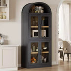Libreria ad Arco da 72" con 4 Ante - Libreria Moderna in Stile Country con Ripiani Aperti per Soggiorno e Camera da Letto (Nero)