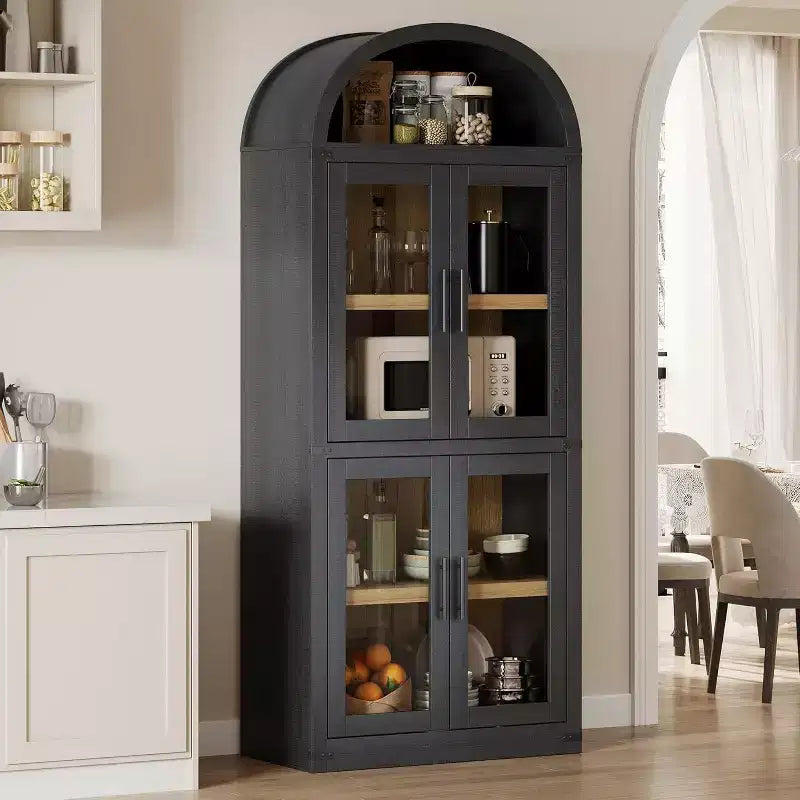 Libreria ad Arco da 72" con 4 Ante - Libreria Moderna in Stile Country con Ripiani Aperti per Soggiorno e Camera da Letto (Nero)