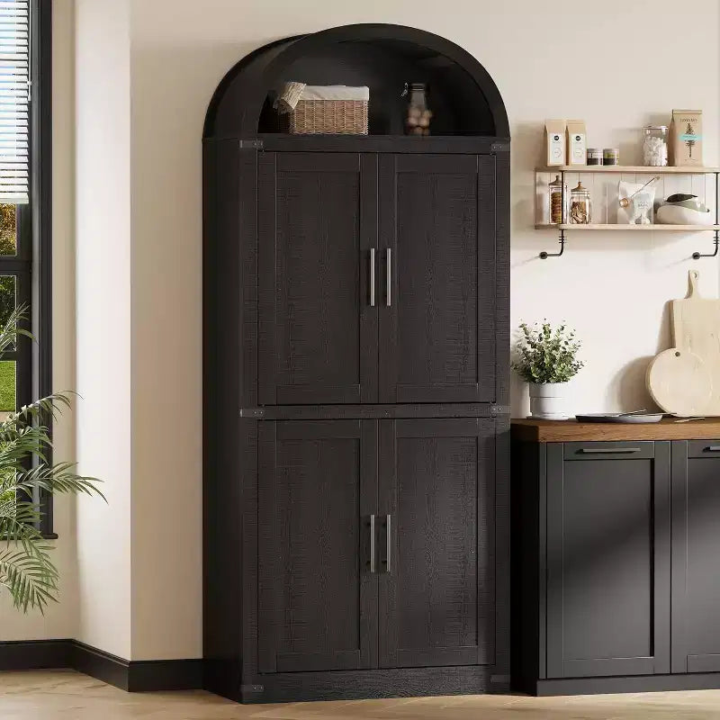 Libreria ad Arco da 72" con 4 Ante - Libreria Moderna in Stile Country con Ripiani Aperti per Soggiorno e Camera da Letto (Nero)