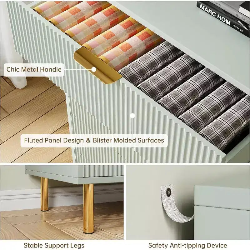 Cassettiera moderna a 6 cassetti per camera da letto con maniglie dorate e cassetti grandi, comò doppio in legno e organizer contenitore
