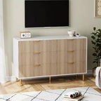 Cassettiera moderna a 6 cassetti per camera da letto con maniglie dorate e cassetti grandi, comò doppio in legno e organizer contenitore
