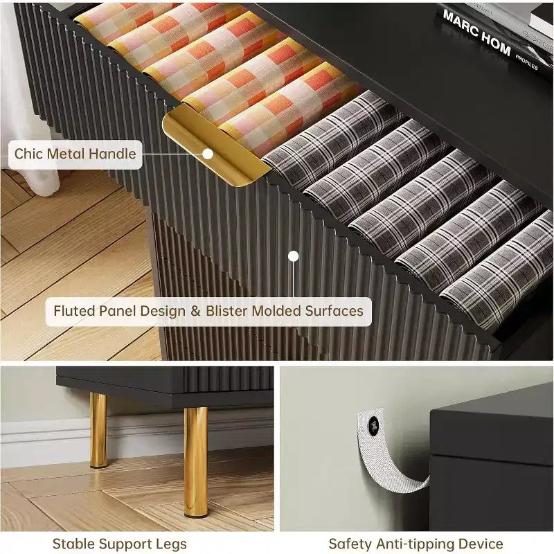 Cassettiera moderna a 6 cassetti per camera da letto con maniglie dorate e cassetti grandi, comò doppio in legno e organizer contenitore