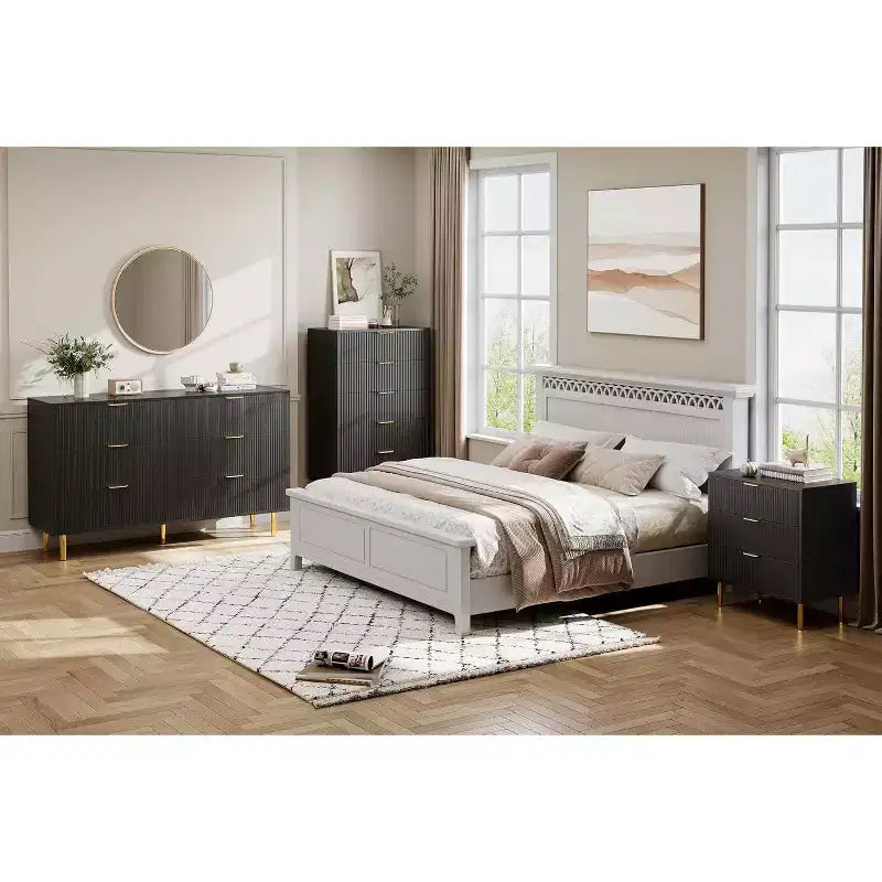 Cassettiera moderna a 6 cassetti per camera da letto con maniglie dorate e cassetti grandi, comò doppio in legno e organizer contenitore