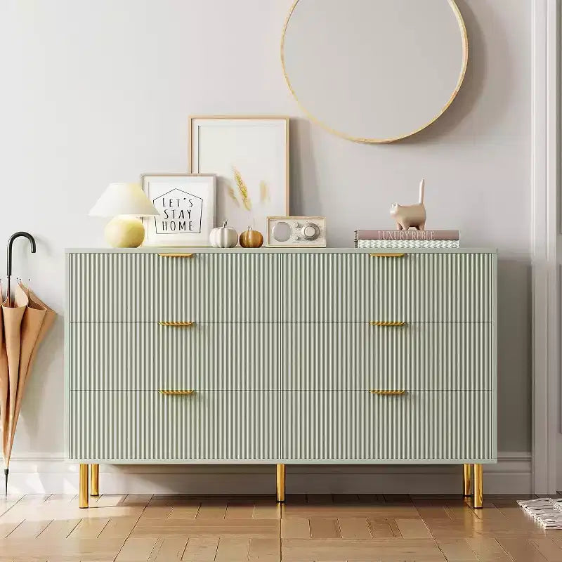 Cassettiera moderna a 6 cassetti per camera da letto con maniglie dorate e cassetti grandi, comò doppio in legno e organizer contenitore
