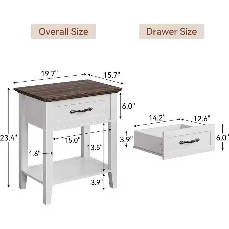 Comodino con cassetto e 2 ripiani, tavolino versatile per camera da letto, soggiorno, dormitorio e piccoli spazi