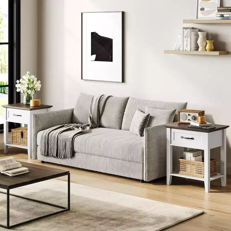 Comodino con cassetto e 2 ripiani, tavolino versatile per camera da letto, soggiorno, dormitorio e piccoli spazi