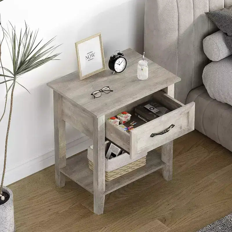 Comodino con cassetto e 2 ripiani, tavolino versatile per camera da letto, soggiorno, dormitorio e piccoli spazi