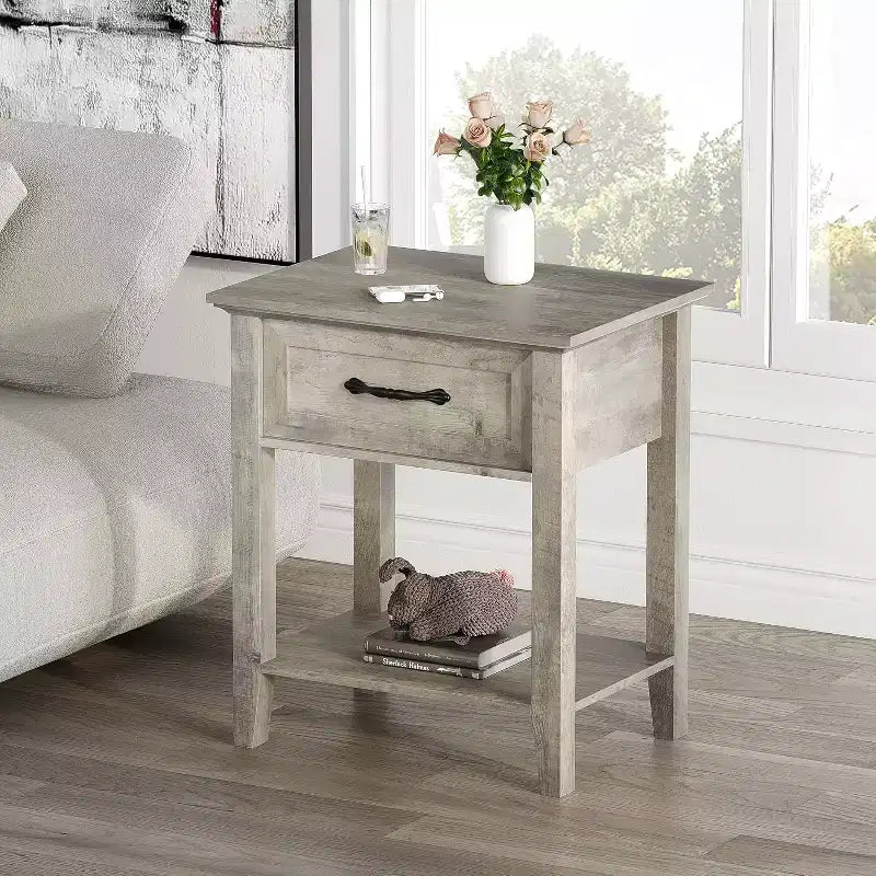 Comodino con cassetto e 2 ripiani, tavolino versatile per camera da letto, soggiorno, dormitorio e piccoli spazi