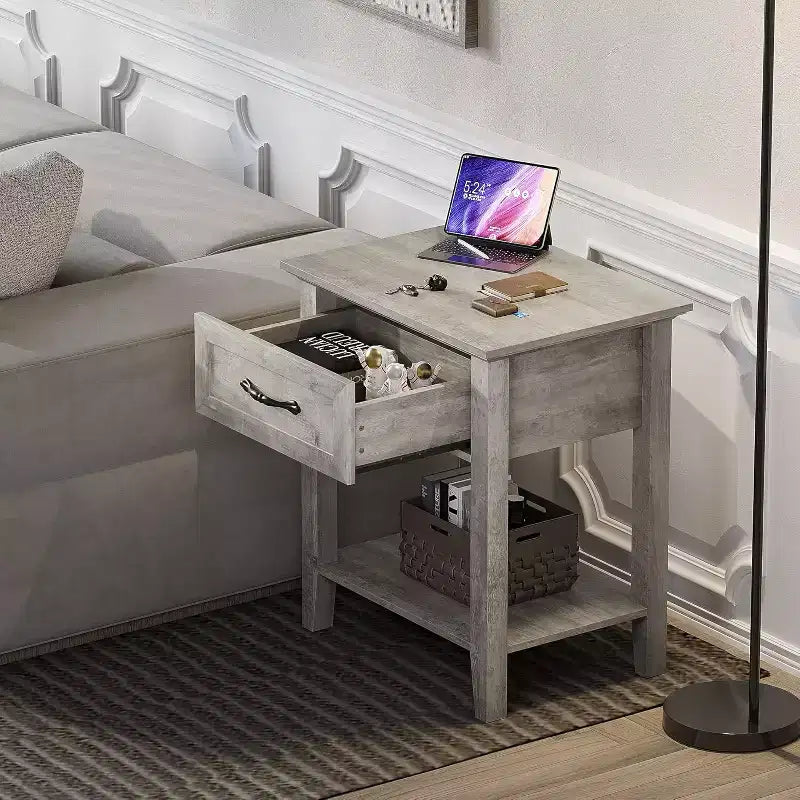 Comodino con cassetto e 2 ripiani, tavolino versatile per camera da letto, soggiorno, dormitorio e piccoli spazi