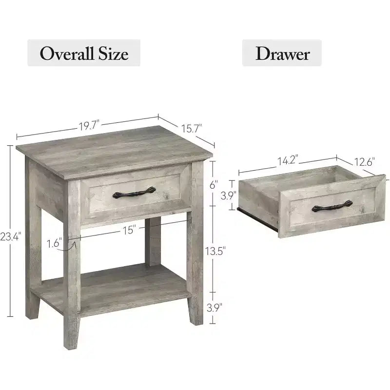 Comodino con cassetto e 2 ripiani, tavolino versatile per camera da letto, soggiorno, dormitorio e piccoli spazi