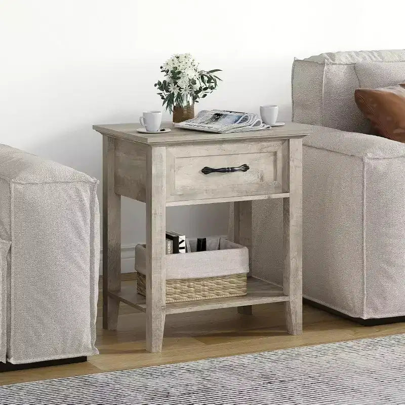 Comodino con cassetto e 2 ripiani, tavolino versatile per camera da letto, soggiorno, dormitorio e piccoli spazi