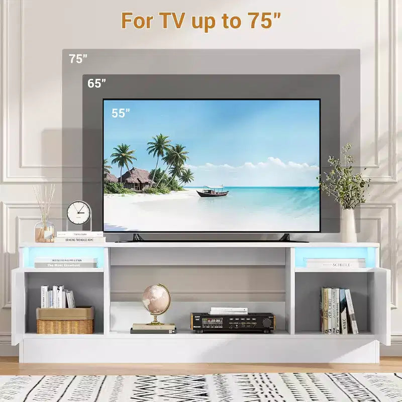 Mobile TV per TV fino a 75 pollici, mobile TV moderno con armadietto contenitore, adatto a caminetti elettrici da 36 pollici