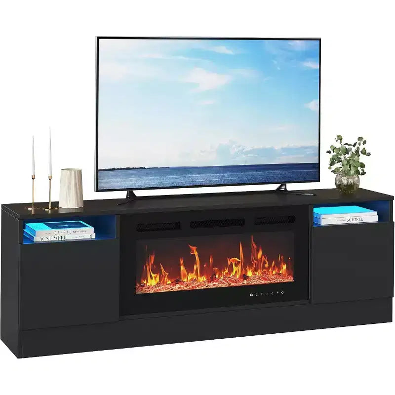 Mobile TV per TV fino a 75 pollici, mobile TV moderno con armadietto contenitore, adatto a caminetti elettrici da 36 pollici