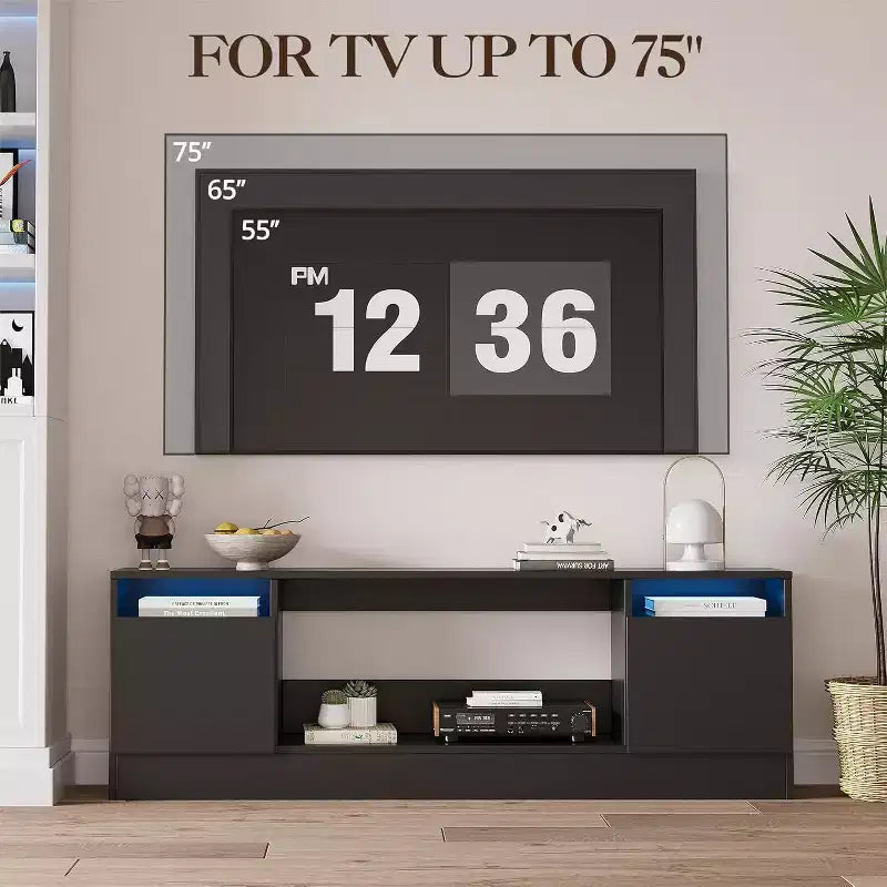Mobile TV per TV fino a 75 pollici, mobile TV moderno con armadietto contenitore, adatto a caminetti elettrici da 36 pollici