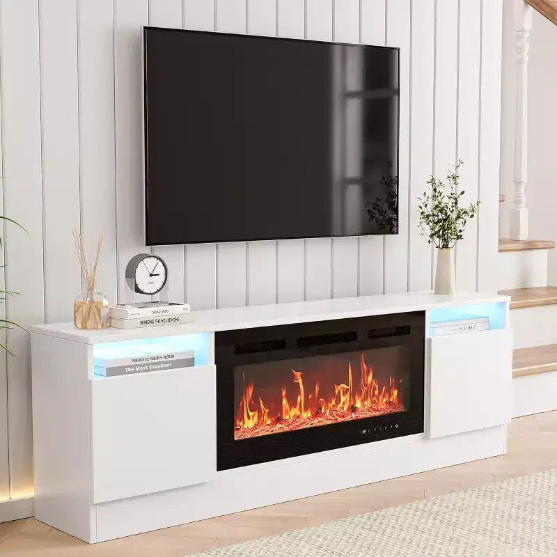 Mobile TV per TV fino a 75 pollici, mobile TV moderno con armadietto contenitore, adatto a caminetti elettrici da 36 pollici