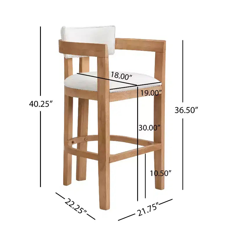 Sgabello da bar imbottito in legno di gomma con schienale aperto curvo (Set di 2)