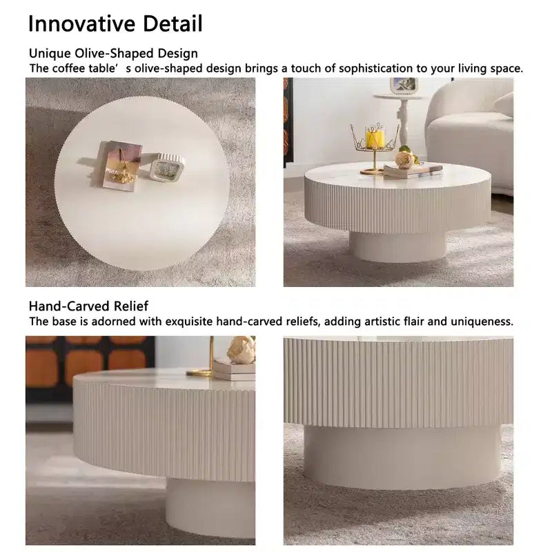 Tavolino da caffè rotondo moderno bianco, tavolino centrale a tamburo in legno da 34,25 pollici. Tavolino da caffè d'accento contemporaneo per soggiorno, appartamento, ufficio