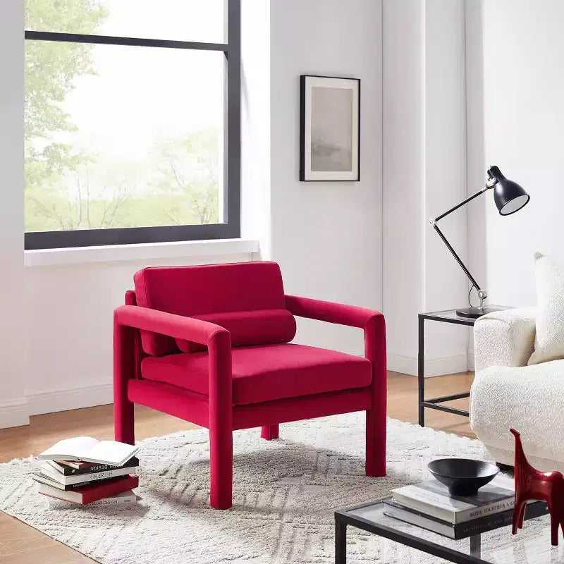 Poltrona accent in velluto, Poltrona moderna per soggiorno, Elegante divano singolo imbottito