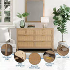 Cassettiera a 6 cassetti per camera da letto, comò in rattan largo 120 cm con maniglie in metallo, porta TV con cassetti in legno, organizer per cassetti