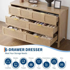 Cassettiera a 6 cassetti per camera da letto, comò in rattan largo 120 cm con maniglie in metallo, porta TV con cassetti in legno, organizer per cassetti