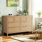 Cassettiera a 6 cassetti per camera da letto, comò in rattan largo 120 cm con maniglie in metallo, porta TV con cassetti in legno, organizer per cassetti