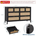 Cassettiera a 6 cassetti per camera da letto, comò in rattan largo 120 cm con maniglie in metallo, porta TV con cassetti in legno, organizer per cassetti