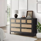 Cassettiera a 6 cassetti per camera da letto, comò in rattan largo 120 cm con maniglie in metallo, porta TV con cassetti in legno, organizer per cassetti