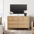 Cassettiera a 6 cassetti per camera da letto, comò in rattan largo 120 cm con maniglie in metallo, porta TV con cassetti in legno, organizer per cassetti