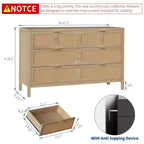 Cassettiera a 6 cassetti per camera da letto, comò in rattan largo 120 cm con maniglie in metallo, porta TV con cassetti in legno, organizer per cassetti