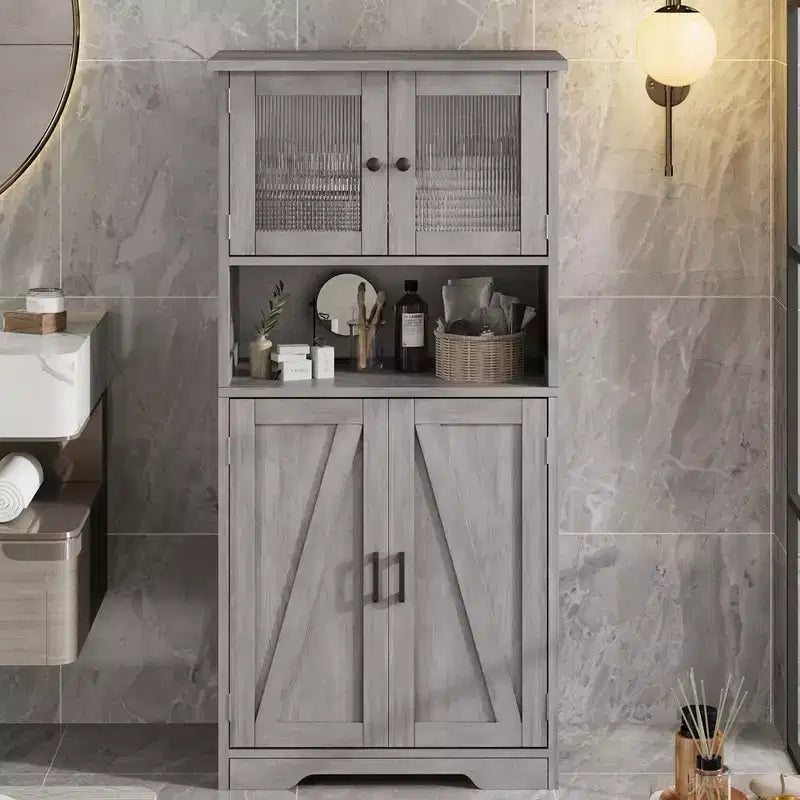Mobiletto da bagno, mobiletto indipendente per la biancheria con ante e ripiani, mobiletto da cucina in legno, per soggiorno,