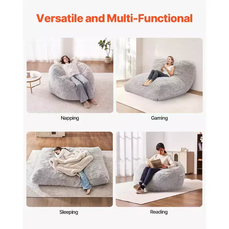 Sacco Pouf Letto, Sedia Convertibile da Sacco Pouf a Divano o Materasso, Letto con Sacco Pouf con Rivestimento Lavabile per Adulti, Grigio (misura Queen)
