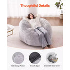 Sacco Pouf Letto, Sedia Convertibile da Sacco Pouf a Divano o Materasso, Letto con Sacco Pouf con Rivestimento Lavabile per Adulti, Grigio (misura Queen)