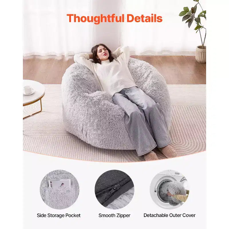 Sacco Pouf Letto, Sedia Convertibile da Sacco Pouf a Divano o Materasso, Letto con Sacco Pouf con Rivestimento Lavabile per Adulti, Grigio (misura Queen)