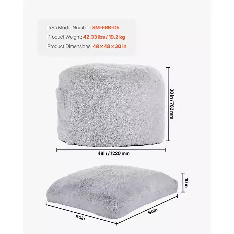 Sacco Pouf Letto, Sedia Convertibile da Sacco Pouf a Divano o Materasso, Letto con Sacco Pouf con Rivestimento Lavabile per Adulti, Grigio (misura Queen)