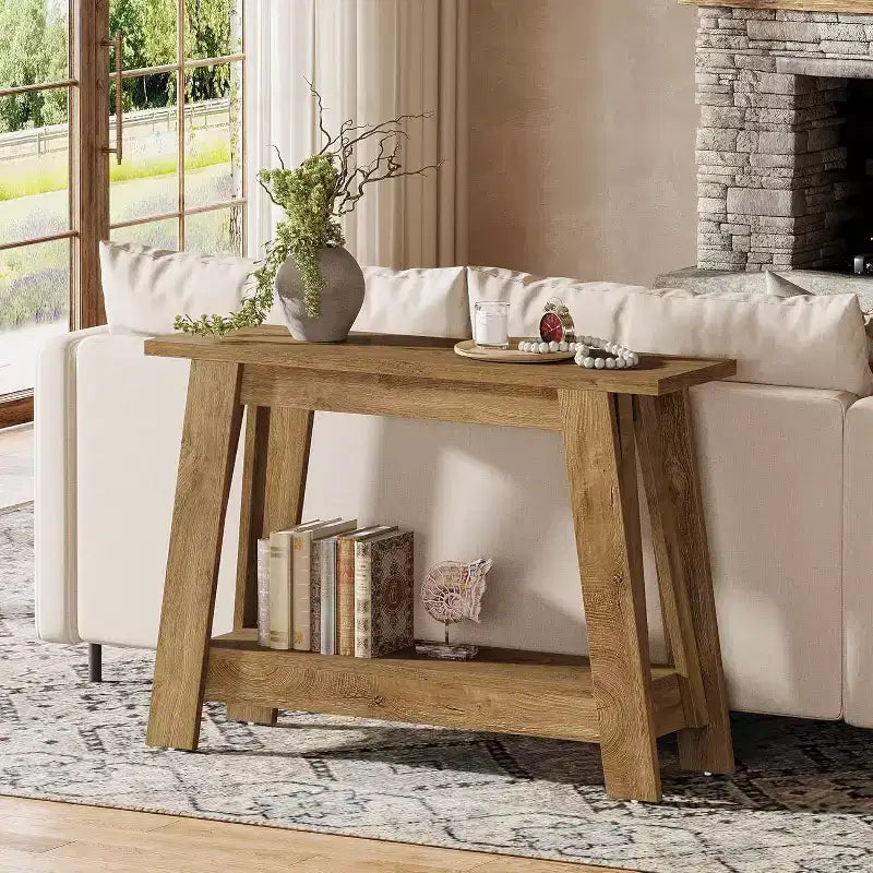 41.3 Tavolo Console in Legno, Tavolo da Ingresso a 2 Livelli con Ripiano, Tavolo da Divano Dietro al Divano per Soggiorno, Corridoio, Ingresso