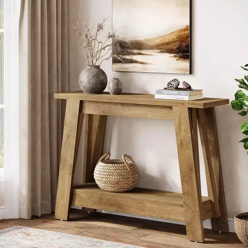 41.3 Tavolo Console in Legno, Tavolo da Ingresso a 2 Livelli con Ripiano, Tavolo da Divano Dietro al Divano per Soggiorno, Corridoio, Ingresso