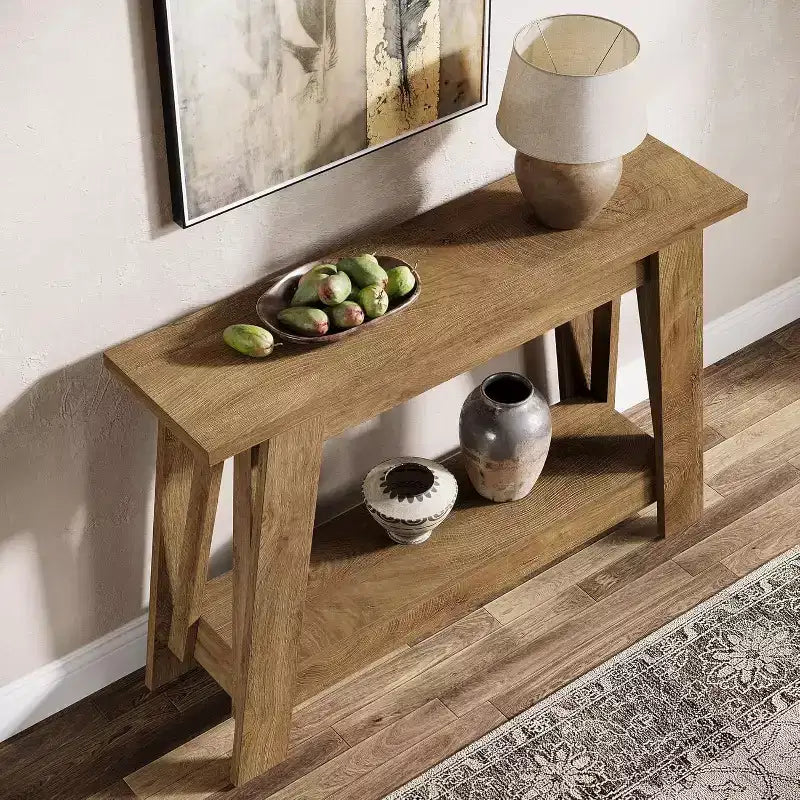 41.3 Tavolo Console in Legno, Tavolo da Ingresso a 2 Livelli con Ripiano, Tavolo da Divano Dietro al Divano per Soggiorno, Corridoio, Ingresso