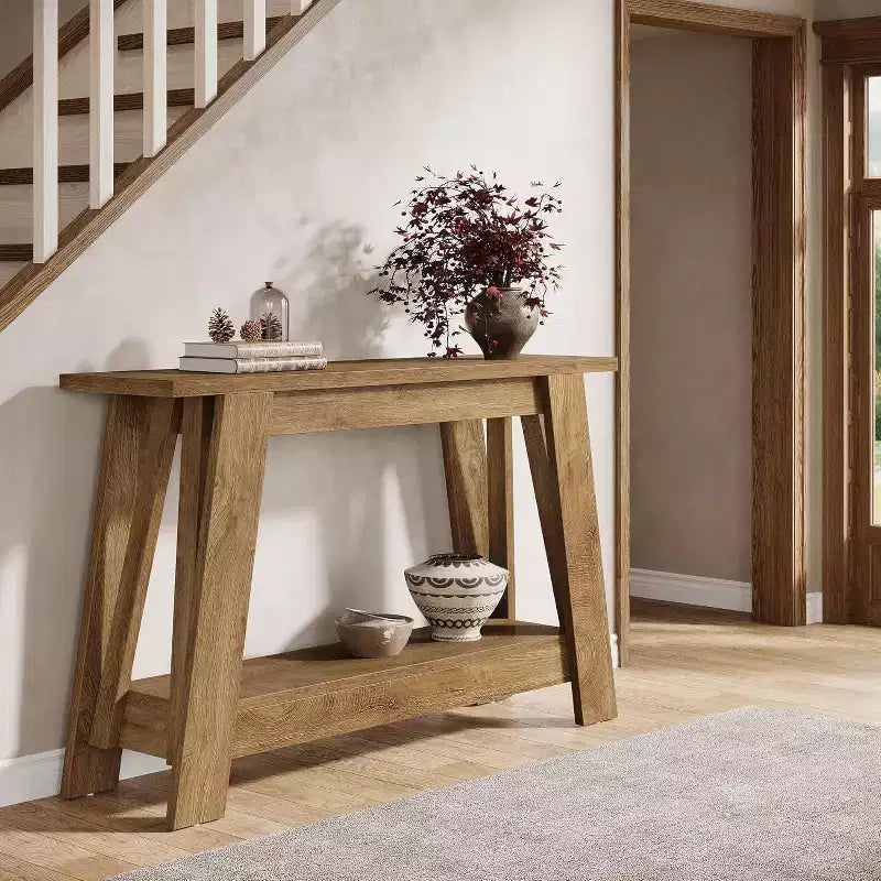 41.3 Tavolo Console in Legno, Tavolo da Ingresso a 2 Livelli con Ripiano, Tavolo da Divano Dietro al Divano per Soggiorno, Corridoio, Ingresso